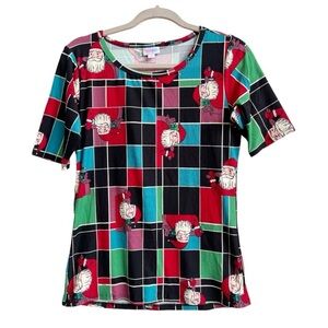 Lularoe Gigi Short Sleeve Top Color-block Santa Size Medium NWT